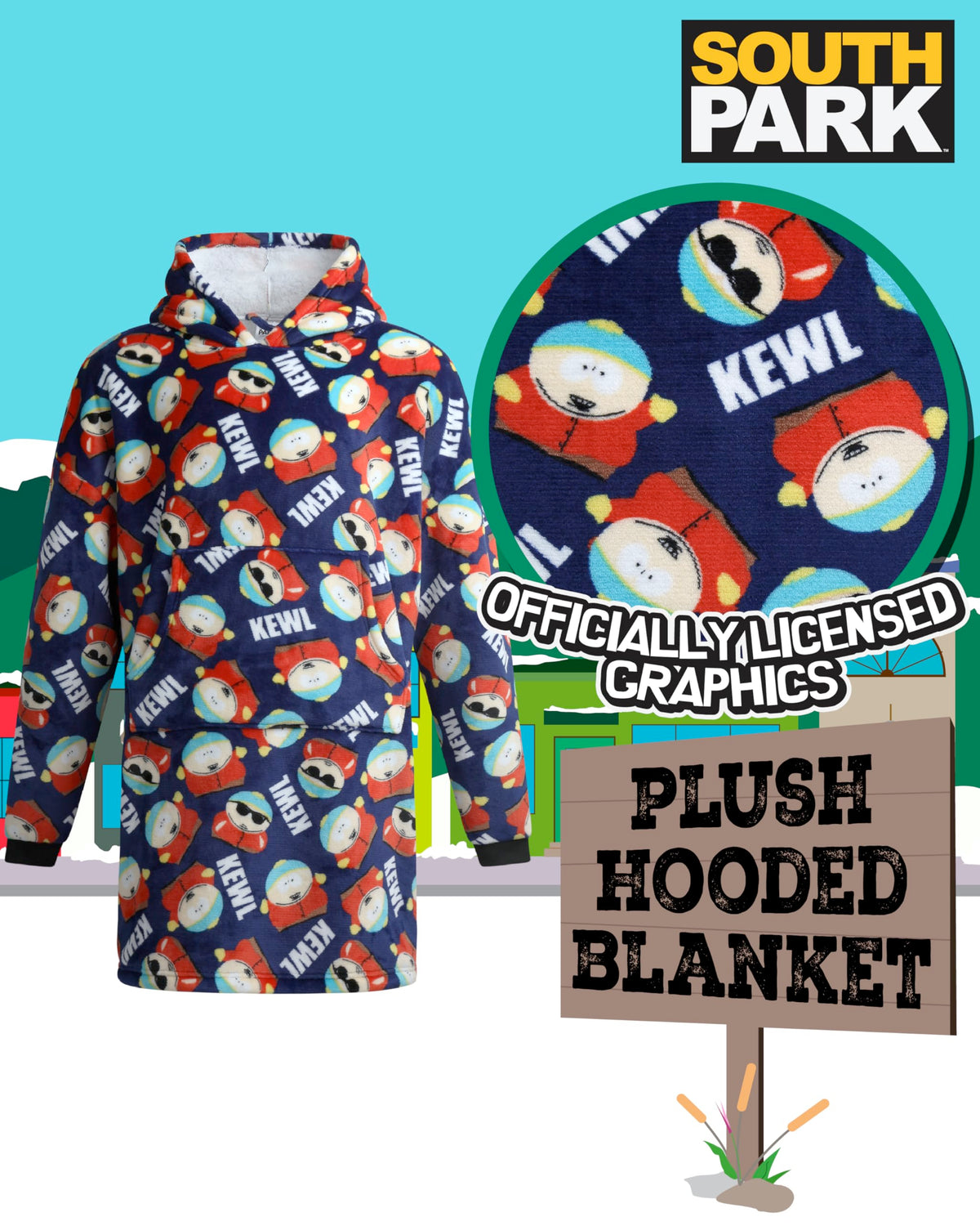 COCO BRANDS Wearable Blanket Hoodie - South Park Cozy Oversized Plush Sherpa Fleece Blanket Hoodies for Women and Men, Black Red Mini Snowflake Plaid
