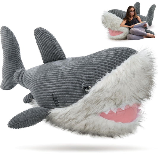 MorisMos Great White Shark Stuffed Animal Plush Pillow, 47" Giant Mako Shark Toy for Kids, Adults,4ft Large Ocean Animal Gift for Marine Creature Lovers, Sea Life Decoration for Room, CE/CPC Certified