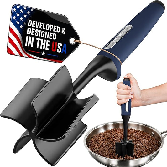 Zulay Kitchen Ground Beef Chopper Tool – 5-Blade Nylon Meat Chopper for Ground Beef, Non-Toxic Food Safe Meat Masher & Breaker, Heat Resistant to 180°C, Dishwasher Safe – Navy