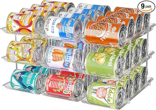 Attelite Can Organizer for Pantry, 3 Sets 3 Tiers Can Storage Organizer Pantry,Soda Can Organizer for Fridge 36 Cans Rack Automatic Rolling Stackable Canned Food Organizer,Clear