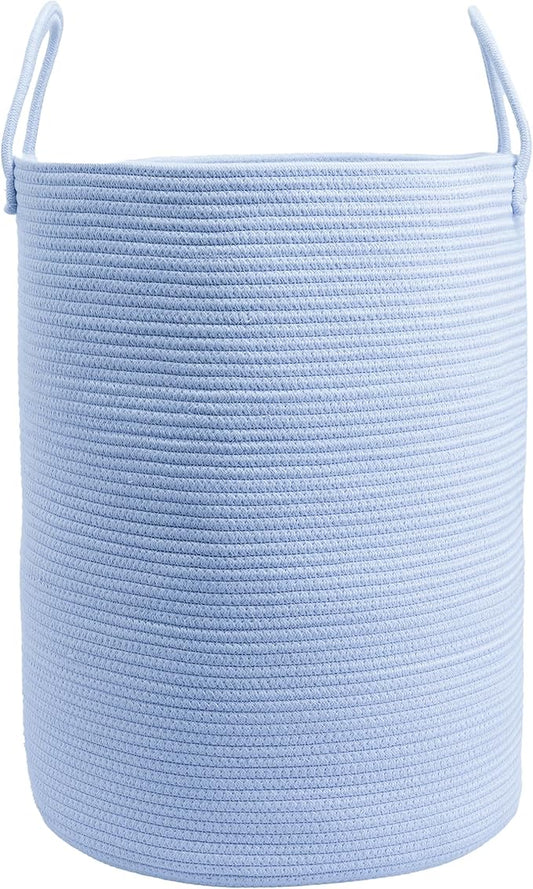 XUANGUO Cotton Rope Laundry Basket Hamper for Clothes Woven Storage Basket for Living Room Bedroom Boho Tall Rope Baskets for Blanket Toys Pillow Towels Baby Nursery Hamper Bin light blue Large