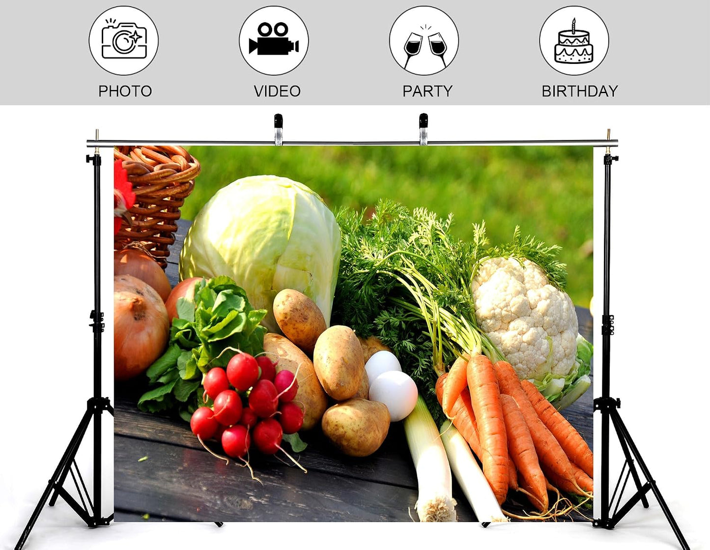 KeyWork 10x7ft Fresh Vegetable Backdrop Assorted Produce Photography Background for Party Farm to Table Themed