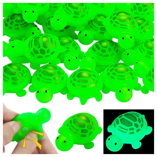 25PCS Rubber Turtle Bath Toys Glow in The Dark Green Floating Squeaky Sea Turtle Rubbe Toys, Cute Screaming Sound Rubber Turtle Bulk for Bath Shower Swimming Pool Birthday Beach Decor