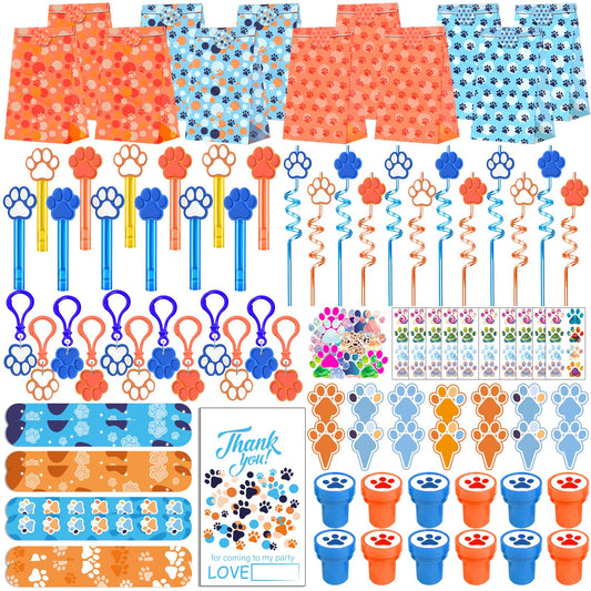 220PCS Blue and Orange Dog Paw Print Party Favors for Kids Theme Birthday Party Favors Decorations Supplies Goodie Bag Stuffer Pinata Filler Birthday Gifts