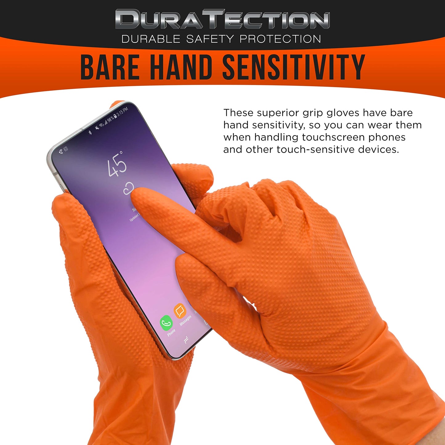 Dura-Gold Duratection 8 Mil Orange Super Duty Diamond Textured Nitrile Disposable Gloves, 10 Boxes of 100, XX-Large - Latex Free, Powder Free, Food Safe, Safety Protection Work Gloves, Industrial