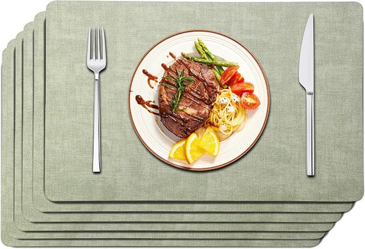 Maxpearl Faux Leather Placemats Set of 6 - Waterproof - Wipe Clean - Heat Resistant - Anti Slip Dining Table Place Mats, Suitable for Indoor & Outdoor Use, 17ââx12ââ, Sage Green