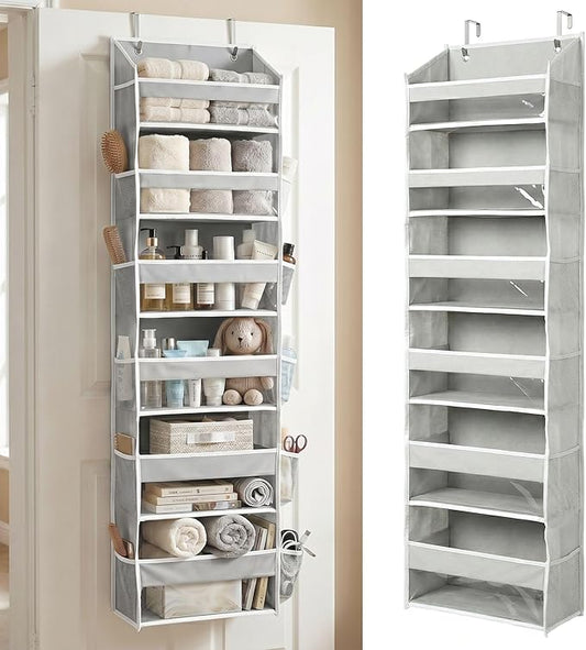 HOMELUX THEORY UPGRADED 6 Tiers Over The Door Organizer Hanging - 100D EXTRA THICK & 50lbs HUGE CAPACITY, 12 Side Mesh Pockets Over The Door Shoe Organizer, Hanging Closet Organizer (Light Gray, 1pc)