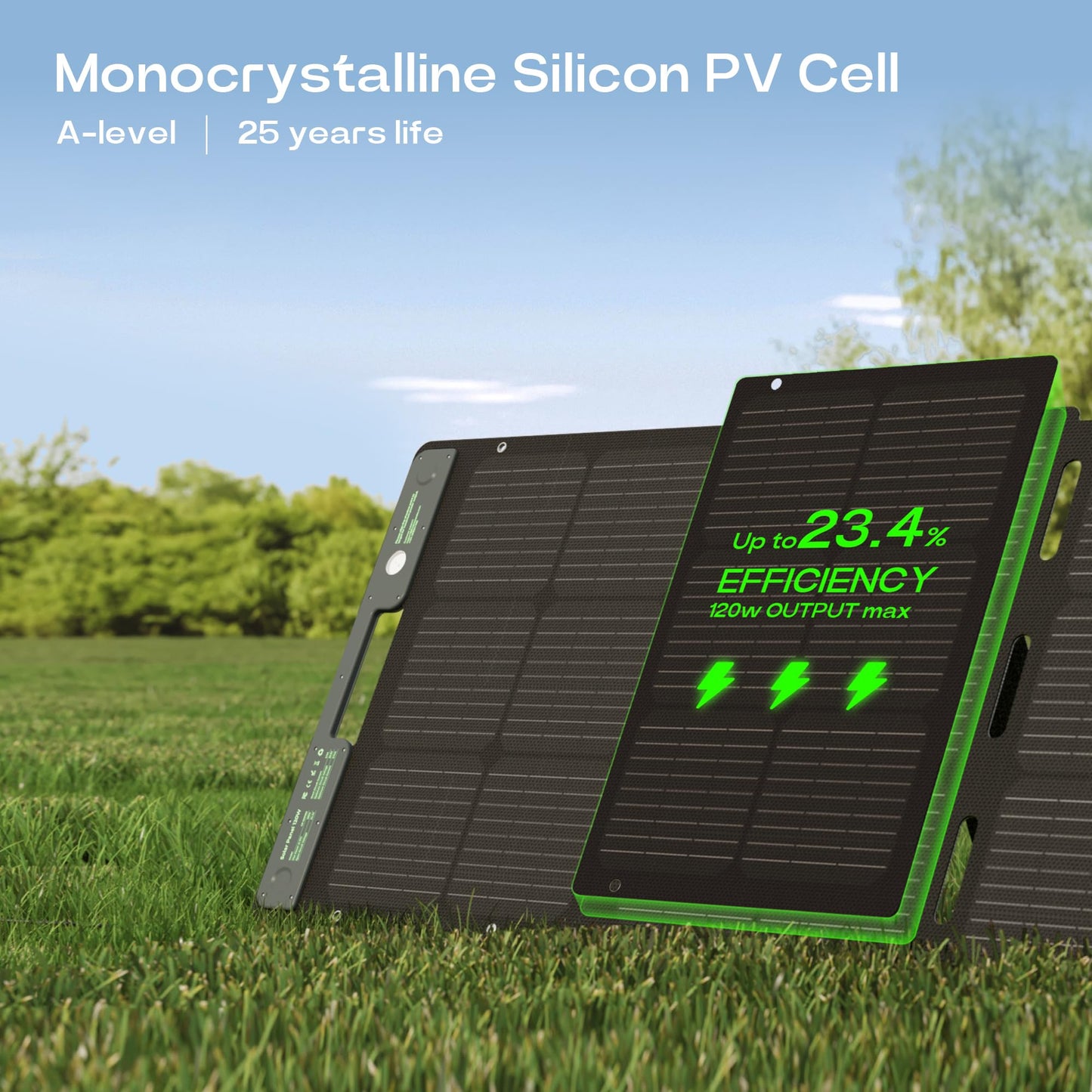 ACACIA 120W Portable and Fodable Solar Panel for 300/500/1000/1500W Power Station,Solar Charger with Ajustable Kickstand,A+ Monocrystalline PV Cell and Waterproof IP67 for RV, Off Grid System,Camping