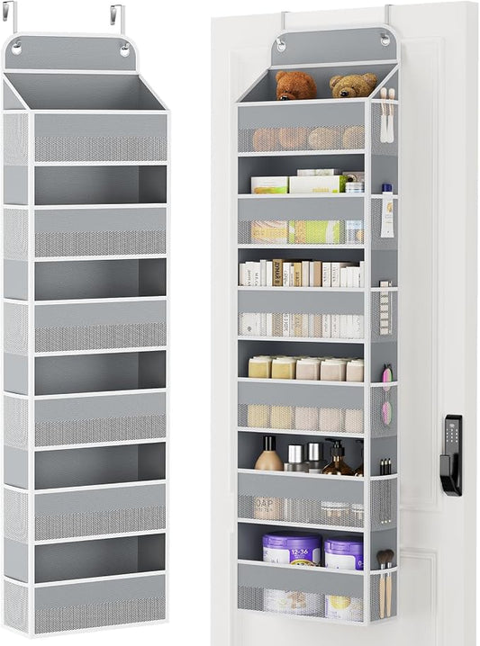 Yecaye Over Door Organizer, 60 lbs Load Capacity, Metal Hanging Storage with 6 Shelves for Toys, Bathroom, Nursery, Dorm Room, Grey,1Pc