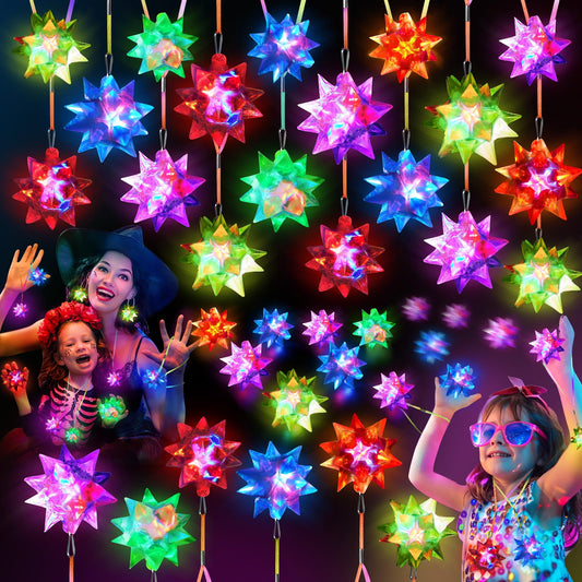 HONLYNE 48PCS Flashing Crystal Star Necklaces, Glow Necklaces Bulk Light up Party Favors, LED Glow in The Dark Party Favors for Kids Adults Birthday Glow Party Rave Halloween Goodie Bags Filler