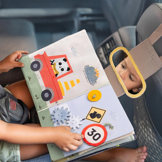 Taf Toys Car seat Toys Busy Book for Toddlers 1-3, Montessori Quiet Activity Books Travel Toy with 15 Activities - Montessori Toys Busy Board for baby - Boy Toys Girl Birthday Gift Travel activity car
