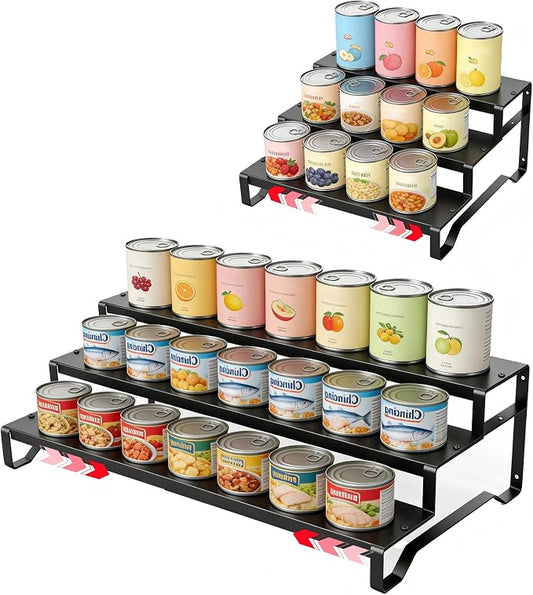 Attelite 3 Tier Expandable Can Rack Organizer for Pantry, Adjustable 13"-21" Metal Soda Can Organizer, Pantry Organization Canned Food Storage Holder for Kitchen Cabinet Countertop, Black 1Pack