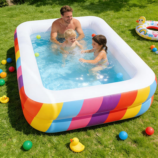 CHICLIST Kids Splash Pool Inflatable 74" Rectangular, Large BPA-Free PVC Kiddie Pool with Drain Plug for Ages 3-12