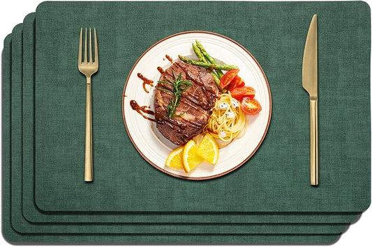 Maxpearl Faux Leather Placemats Set of 4 - Waterproof - Wipe Clean - Heat Resistant - Anti Slip Dining Table Place Mats, Suitable for Indoor & Outdoor Use, 17ââÃ12ââ, Dark Green