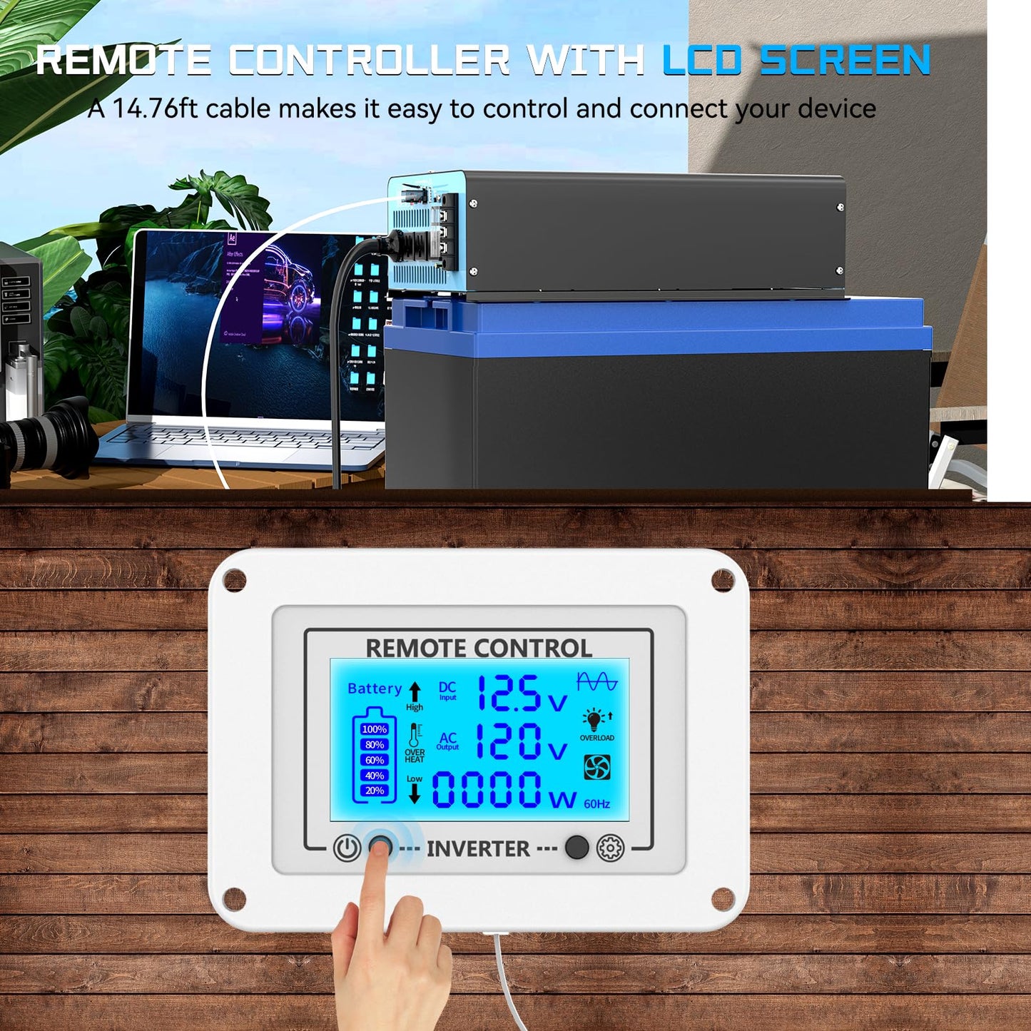 24V 3000 Watts Pure Sine Wave Inverter 24V DC to 110V AC, 6000W Peak Power, 4 AC Outlets, USB & Type-C Port, Adjustable Input for Lithium Battery, Solar/RV/Truck Backup with LCD Remote