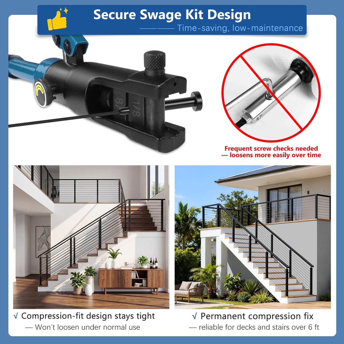 Zylorix 36" Modular 20-24FT Black T304 Cable Railing Post Kit, Complete Cable Railing System with 6 Level Posts & 259ft 1/8" Wire Rope(No Handrail), Adjustable Length Easy DIY for Decks/Porch