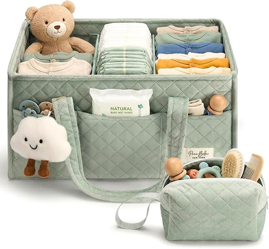 PeraBella Baby Diaper Caddy Organizer, Baby Basket Shower Gift, Portable Changing Table Basket, Postpartum Caddy & Tote Bag Pouch, Newborn Boy & Girl Nursery Essentials Registry, Car Diaper Organizer