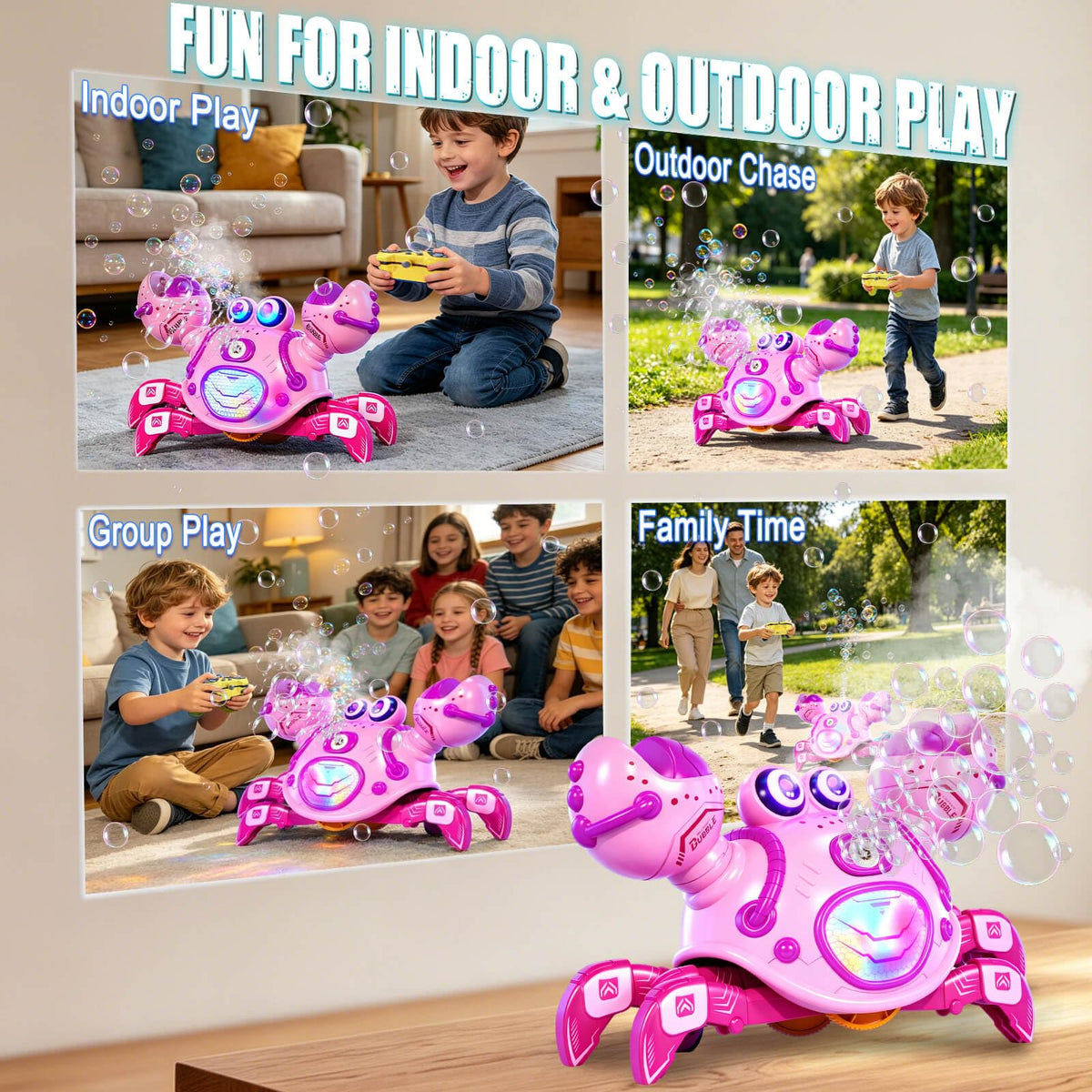 Gretex Crab Bubble Machine for Kids 3-6 Year Old: Remote Control Bubble Machine With Mist Spray Led Lights Music, AutoWalking Bubble Toy, Bubble Maker for Toddler Boys Girls Indoor Outdoor Party, Pink