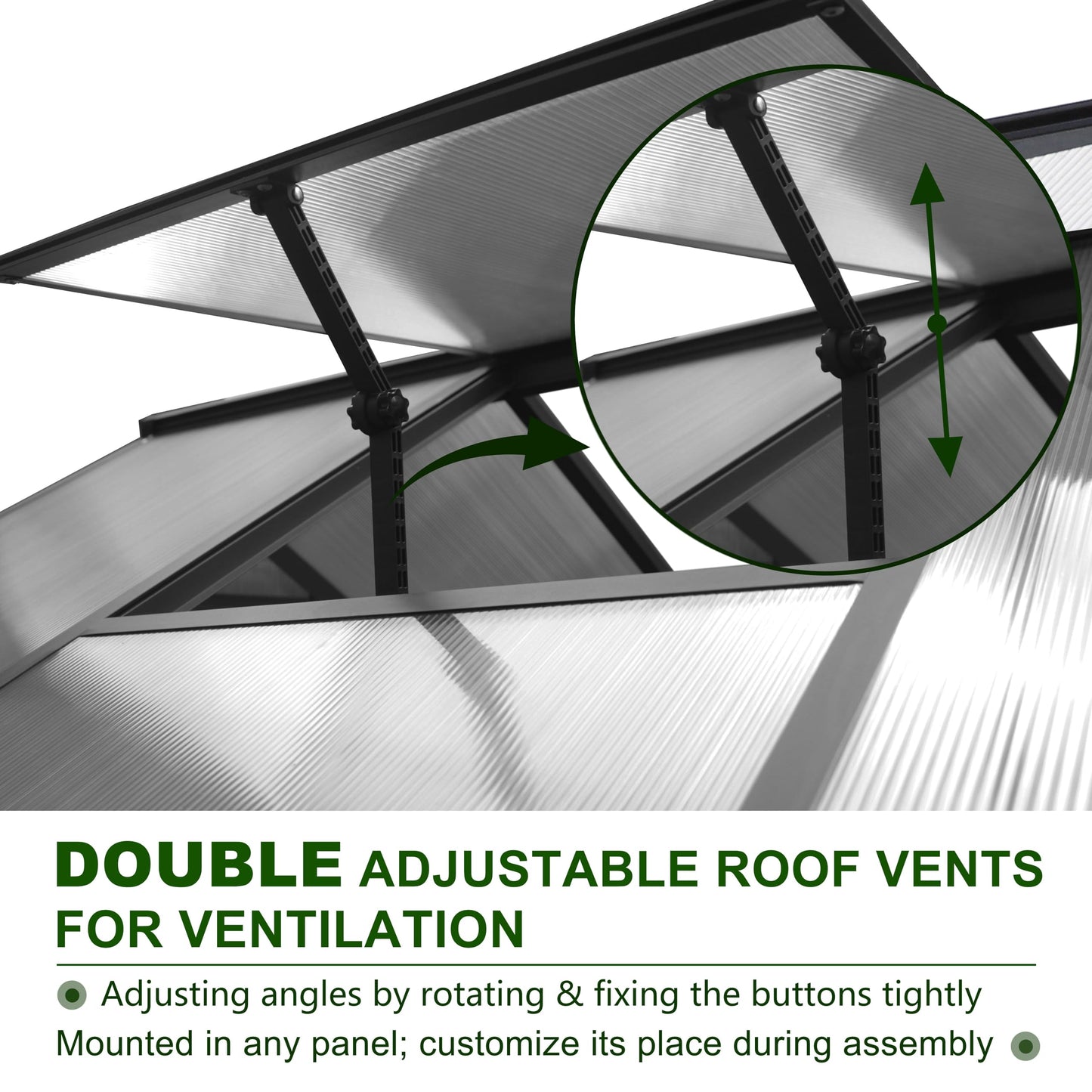 Yardenaler 8x16 FT Polycarbonate Aluminum Greenhouse Kit, Outdoor Walk-in Greenhouse, PC Green House with Adjustable Roof Vents and Lockable Door, Backyard Garden in Winter, Gray