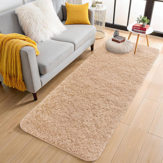 OLANLY Runner Rugs - Soft, Machine Washable Shaggy Carpet for Hallway & Bedroom | Beige, 2x8 ft