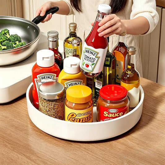 Lazy Susan Organizer Turntable, 11.8" Rotating Spice Rack Organization with Non-Slip Base & Raised Lip, Pantry Organizers and Storage for Cabinet, Kitchen, Bathroom, Countertop, Refrigerator
