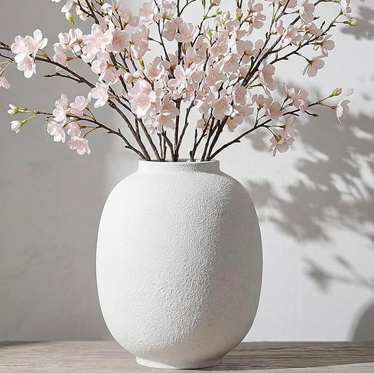 Large White Ceramic Vase, 9.85in Rustic Round Tall Vase for Table Centerpieces, Modern Homes Farmhouse Living Decor (Sandstone White)