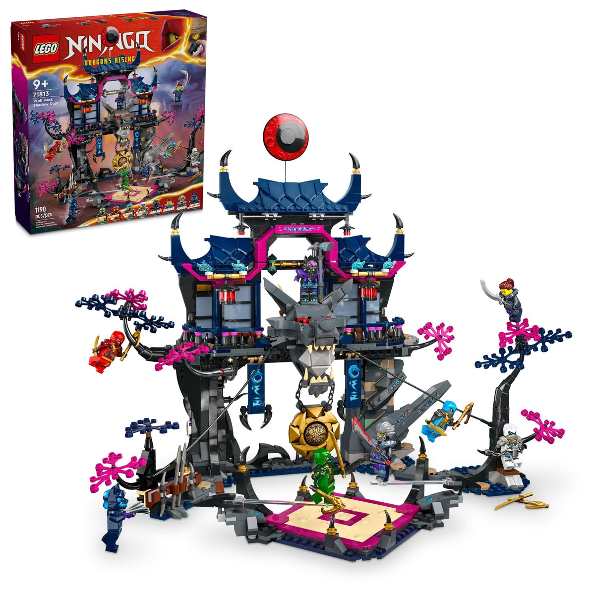 LEGO Ninjago Wolf Mask Shadow Dojo Building Toy - Pretend Play Ninja Figures & Playset - Toys for Boys & Girls, Ages 9+ Years - W/ 8 Minifigures - 71813