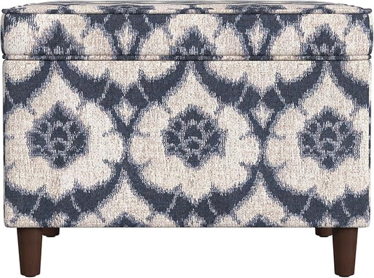 Spatial Order Home Decor | Dinah Collection Modern Storage Ottoman | Ottoman with Storage for Living Room & Bedroom(Blue Medallion Print)