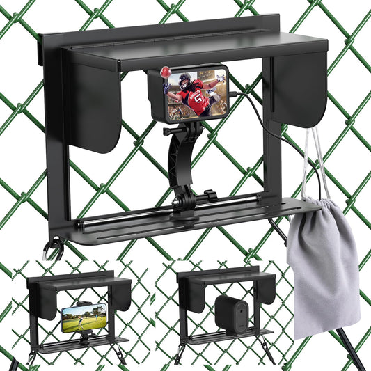 LC-dolida Foldable Phone Fence Mount with Sunshade – Ultra-Thin Portable All-in-One Kit for iPhone, GoPro, Mevo, Insta360 & Action Cameras – Stable Hands for Baseball, Football & Soccer Games