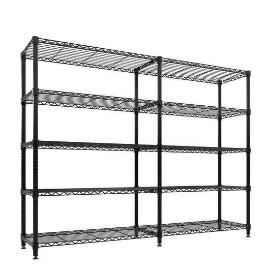 5 Tier Storage Shelving Unit Metal Shelves 70.8"W Wire Shelving, 70.5"H L-Shaped Pantry Shelves Kitchen Storage Shelves for Home Commercial Garage Heavy Duty, 70.8"H x 70.5"W x 15.8"D