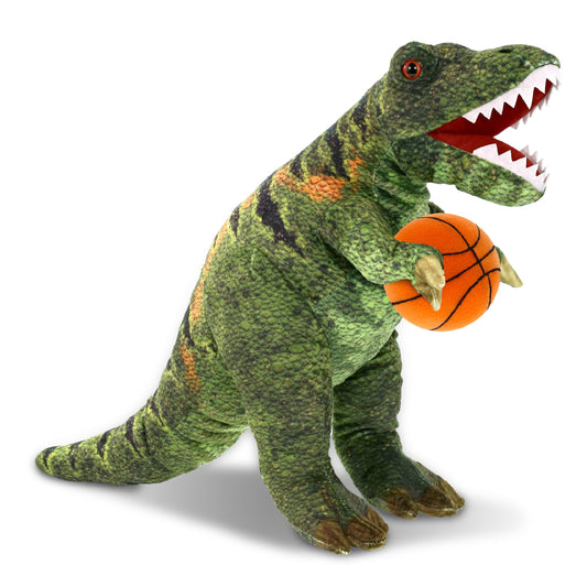 DolliBu Tyrannosaurus Rex Dinosaur Stuffed Animal with Basketball Plush - Soft Huggable T-Rex, Adorable Playtime Plush Toy, Cute Wildlife Gift, Personalized Animal Toy for Kids and Adults - 16 Inches