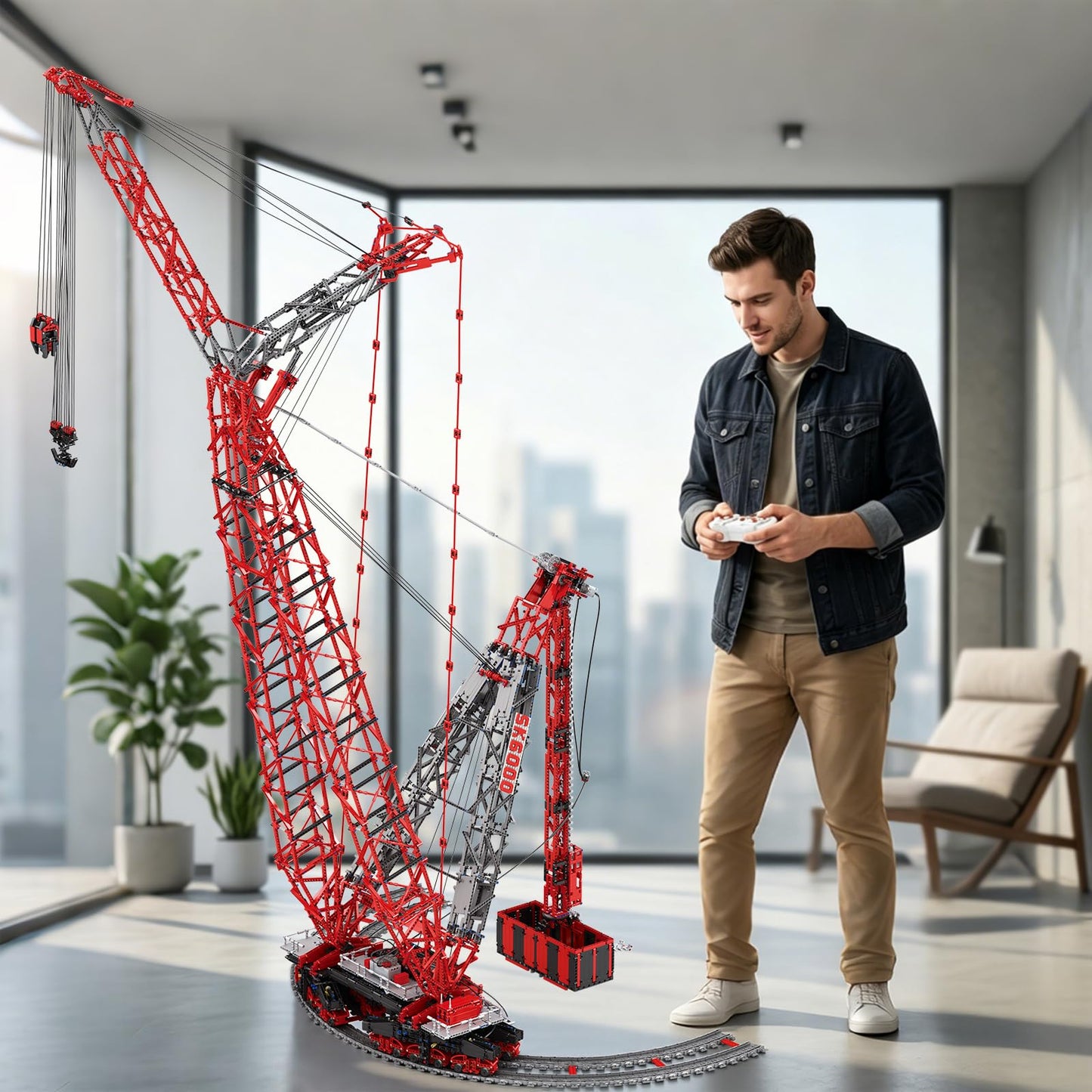 Reobrix RC Crane Building Block Sets for Adults 22028 Large 1:80 Scale 96.85 Inch Remote Control Crane Model Big Ring Rail Cranes Building Toys Construction Building Block Kits for Adults (7477PCS)