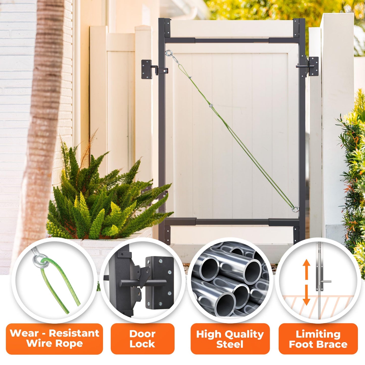 Steel Frame DIY Building Gate Kit, Adjustable 36-60" Wide for 7ft High Fences, Fence Gate Kit Fits 1x4 & 2x4 Wood, Powder Coated