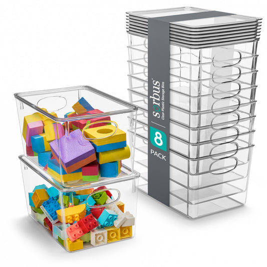 Sorbus Large Clear Plastic Bins with Lids – Stackable Organizer for Toys, Clothes, Medicine, Makeup, Closet, Art Supplies, Bathroom, Shoes – 8 Pack