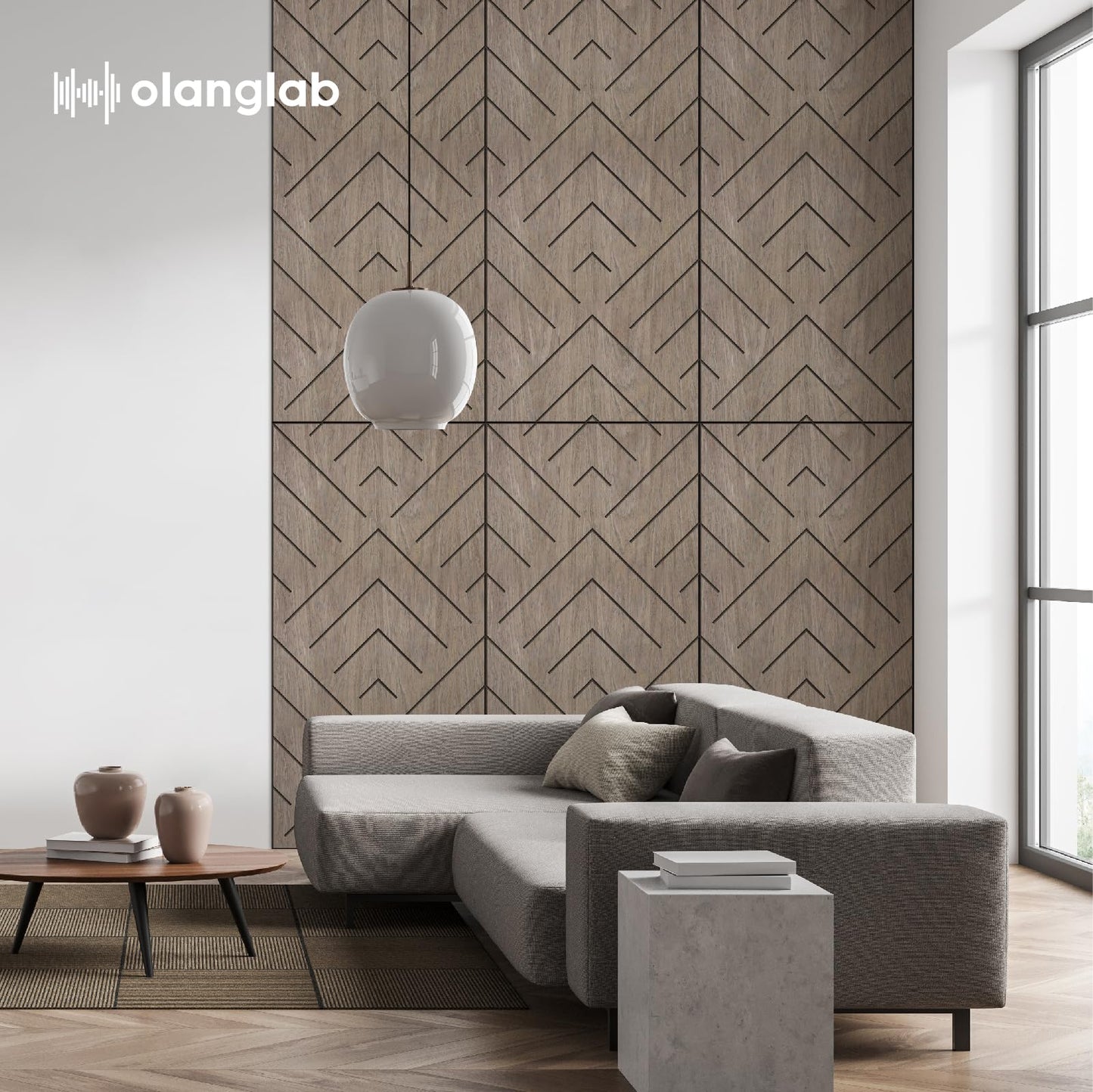 Olanglab Wood Veneer Wall Panels 6 Pack, 24‘’X48‘’ Sound Absorbing Panels for Noise Reduction, Geometric Triangle