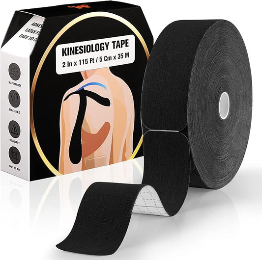 Pro Kinesiology Tape Precut Bulk, 115Ft Athletic Tape for Muscle Joint Support, 140 Strips for Knee Wrist Back Shoulder, Black