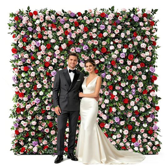 5D Multicolor Realistic Rose wall Backdrop, 8×8ft,Artificial Flower wall Panel. Easy to Install and Store, Reusable. Perfect for Weddings, Birthday Parties, and Home Decoration. Without Stand