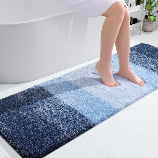 OLANLY Bathroom Runner Rugs - Extra Soft Microfiber Bath Mats | Quick-Dry, Machine Washable, 59x20, Navy