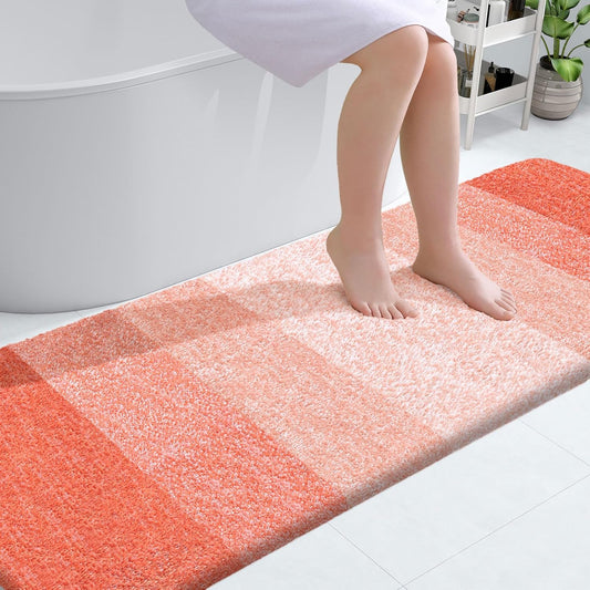 OLANLY Bathroom Runner Rug - Extra Soft Microfiber Mat | Quick-Dry, Washable 70x24 in Coral