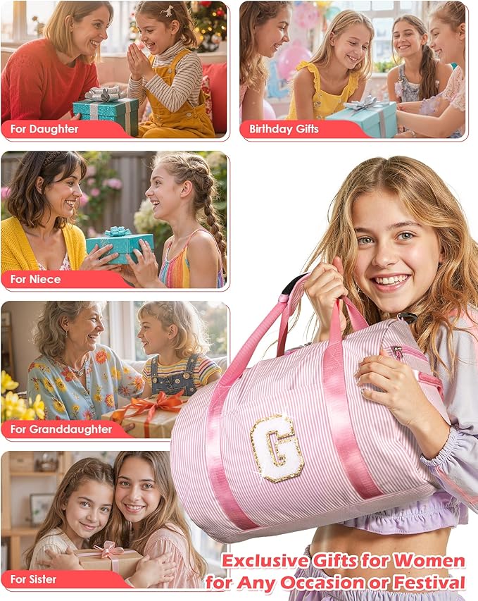 Birthday Gift for Granddaughter, Girl Gym Bag, Kids Initial Overnight Duffel Bags with Shoe Compartment, Personalized Travel Bag with Makeup Pouch, Easter Basket Stuffer for Teen (Letter O)