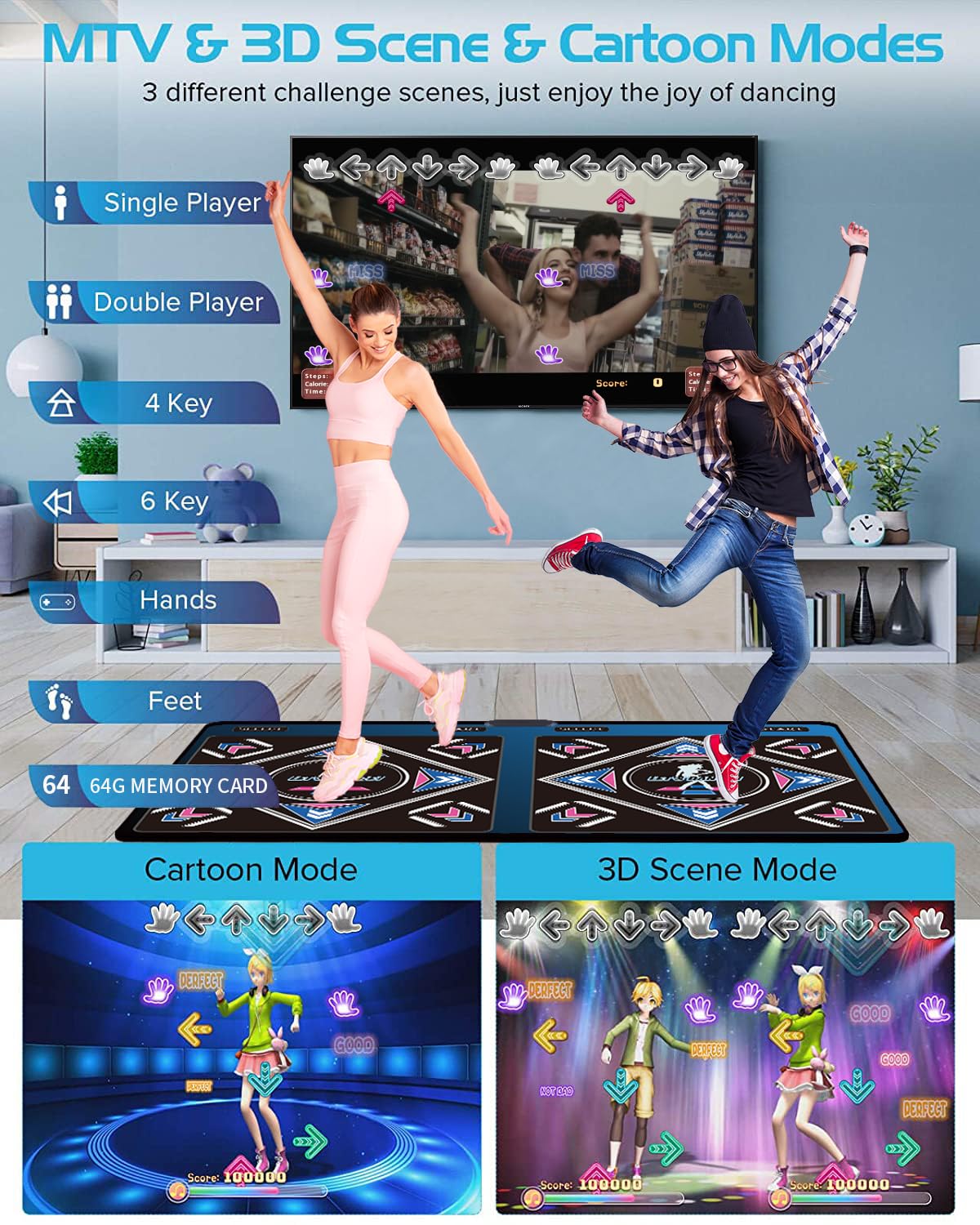 WuZhuangYuan HDMI Musical Electronic Dance mat with a Camera, a 64G Large Memory Card, Including 1000 Games,650 Songs,81 Music Videos,for Single/Double Users, a Luxurious Gift for Boys and Girls