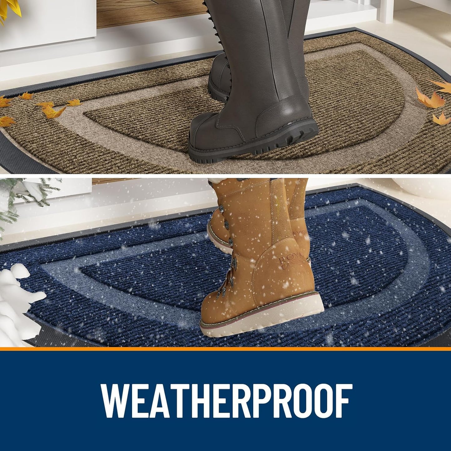 OLANLY Half Circle Door Mat - Waterproof All-Season Indoor/Outdoor Welcome Mat | Sturdy Natural Rubber, 59x35, Blue