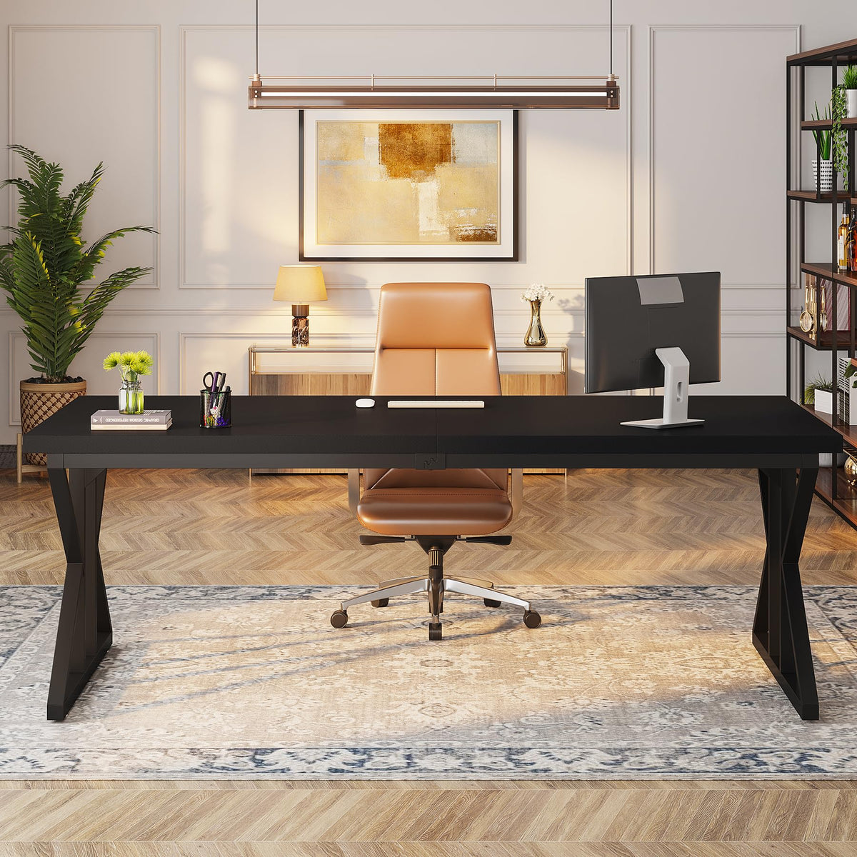 Tribesigns 78.7-Inch Executive Desk, Large Computer Office Desk Workstation, Modern Simple Style Laptop Desk Study Writing Table Business Furniture for Home Office (Black, 78.7 Inch)