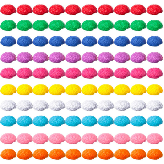 Skylety 100 Pcs Brain Stress Balls Bulk Halloween Funny Toy PU Hand Muscle Exercise Pressure Ball Brain Shaped Toy for Adults Object Recognition Halloween Decoration Prop(10 Colors,Mini)