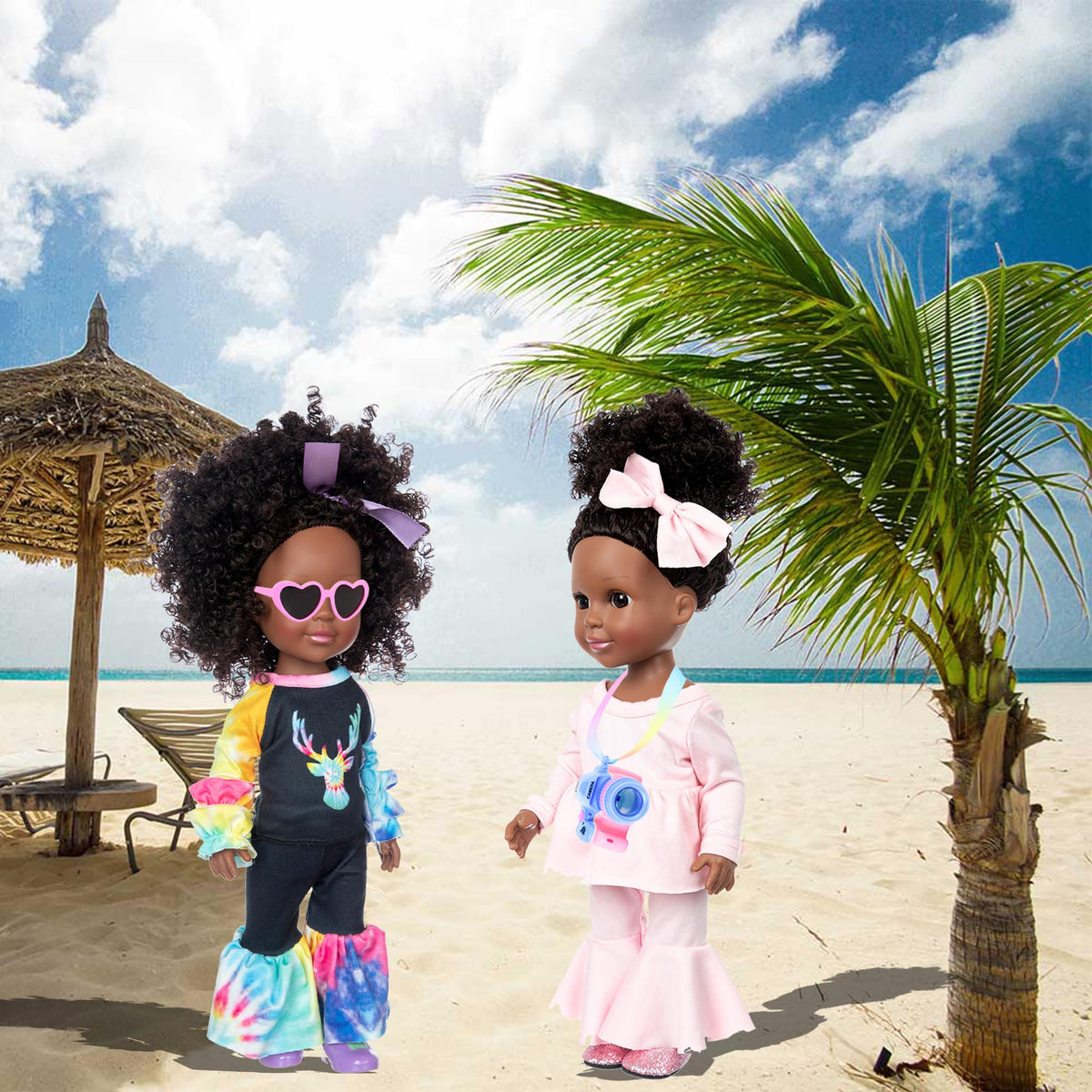 iBayda 14.5 Inch African-American Silicone Baby Doll - Realistic Black Girl Doll with 2 Outfits, Shoes, Backpack, Camera, Glasses & Phone Accessories (Washable)