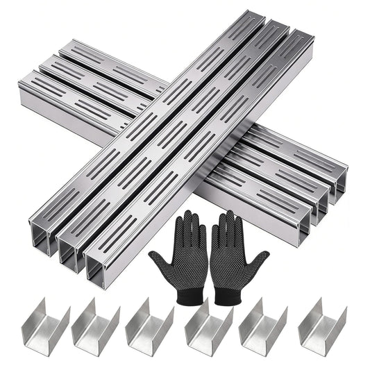 304 Stainless Steel Trench Drain Kit,Narrow Channel Drain with Grate & Coupling, Outdoor Drainage for Pool Deck/Yard/Driveway/Garage (1, Silver Gray, 19.6FT-1.4IN X 1.2IN)