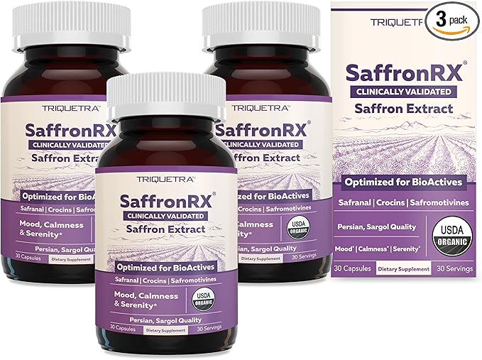 Organic Saffron Extract: Optimized Extract with Safromotivines, Safranal, and Crocins – Clinically Studied | Premium Persian Sargol Quality | Supports Mood, Calmness, and Relaxation – 3-Pack