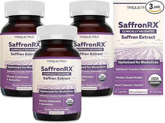 Organic Saffron Extract: Optimized Extract with Safromotivines, Safranal, and Crocins – Clinically Studied | Premium Persian Sargol Quality | Supports Mood, Calmness, and Relaxation – 3-Pack