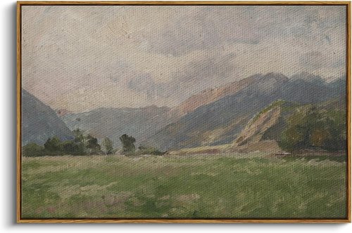 InSimSea Framed Canvas Wall Art - Vintage Prairie Mountain Landscape Painting | Large 24"x36" Decor for Living Room & Bedroom