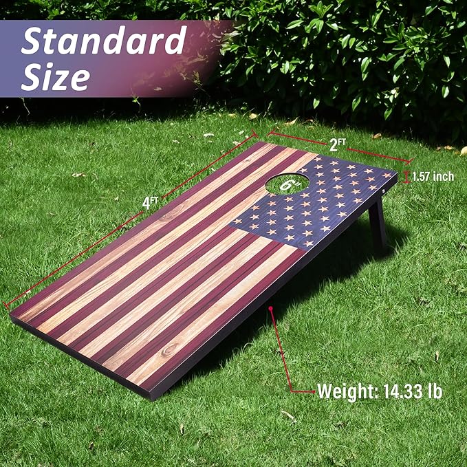 Cornhole Set, Regulation/Tailgate Size Cornhole Boards with 8 Bean Bags and Carrying Case, 4x2/3x2 Corn Hole Outdoor Game Toss Board for Adults Outside Activities